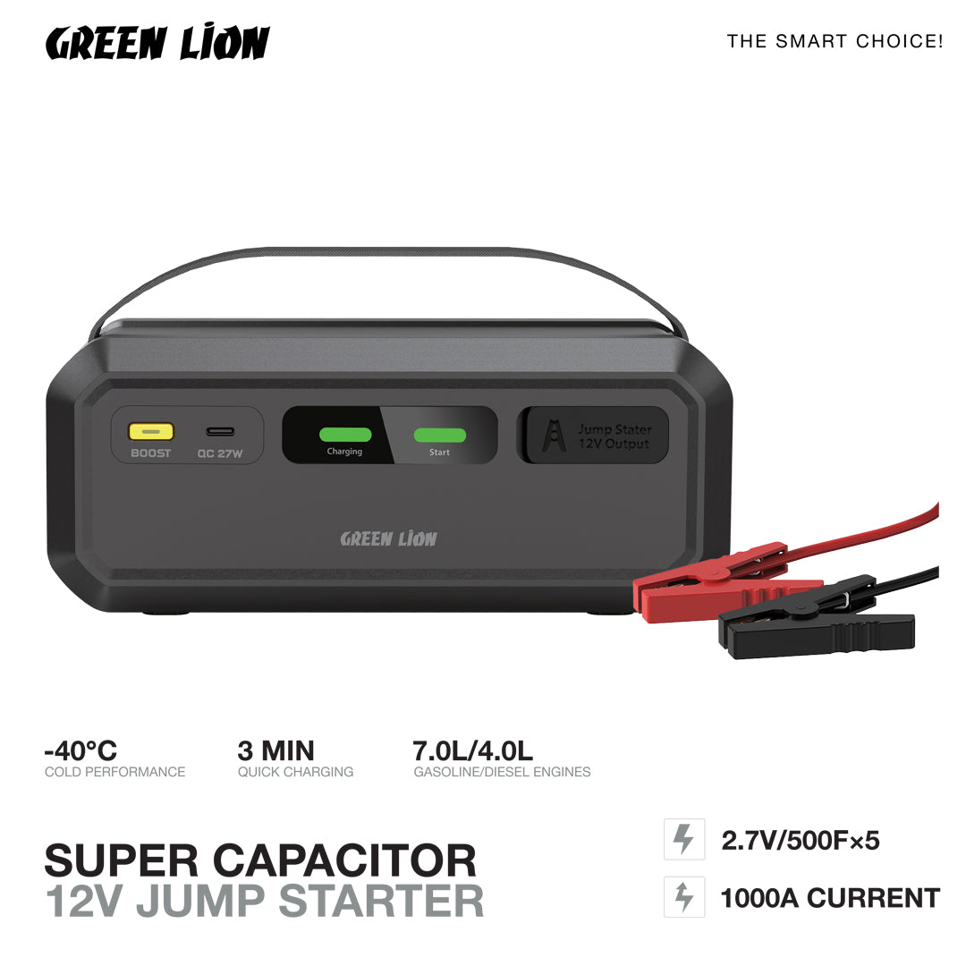 Super Capacitor 12V Jump Starter – Powerful, Batteryless Emergency Solution | Green Lion
