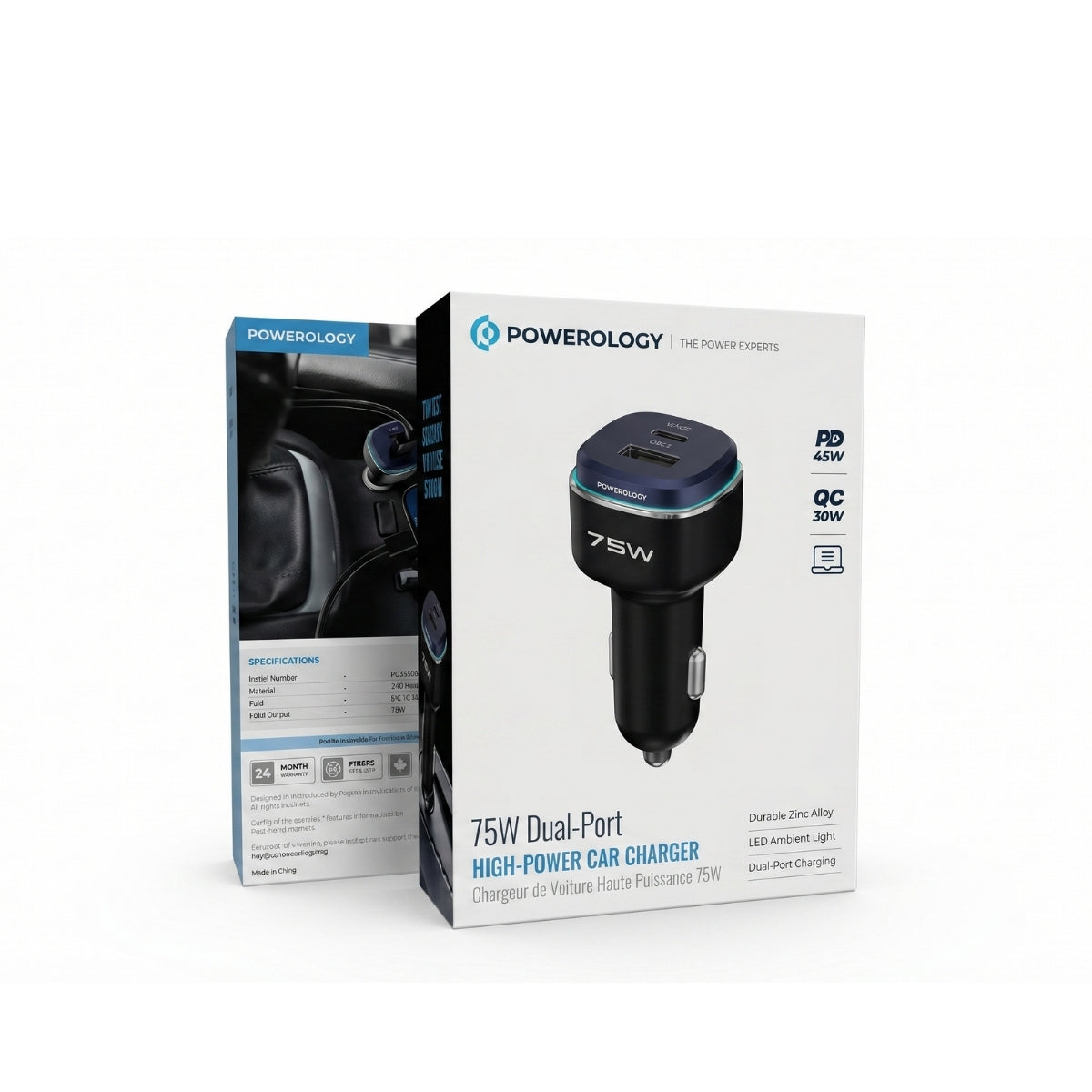 75W Dual-Port Car Charger | Fast USB-C PD 45W + USB-A 30W | High Power Car Adapter for iPhone, Samsung, Laptops