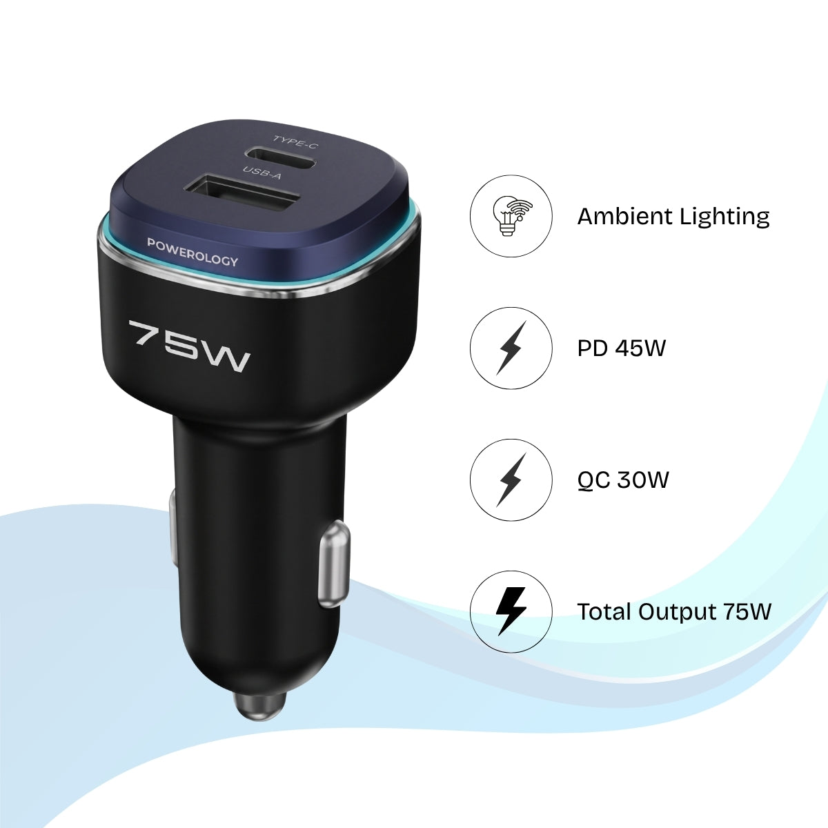 75W Dual-Port Car Charger | Fast USB-C PD 45W + USB-A 30W | High Power Car Adapter for iPhone, Samsung, Laptops