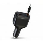 Powerology Cyber 81W Retractable Car Charger | USB-C PD 45W Fast Charging + Built-in Cable | Dual Port Car Adapter for iPhone, Samsung, Laptop