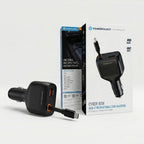 Powerology Cyber 81W Retractable Car Charger | USB-C PD 45W Fast Charging + Built-in Cable | Dual Port Car Adapter for iPhone, Samsung, Laptop