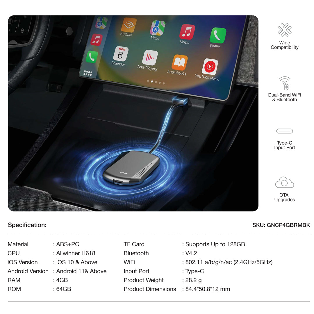 2-in-1 Wireless CarPlay & Android Auto Adapter | 4GB RAM + 64GB ROM | Green Lion