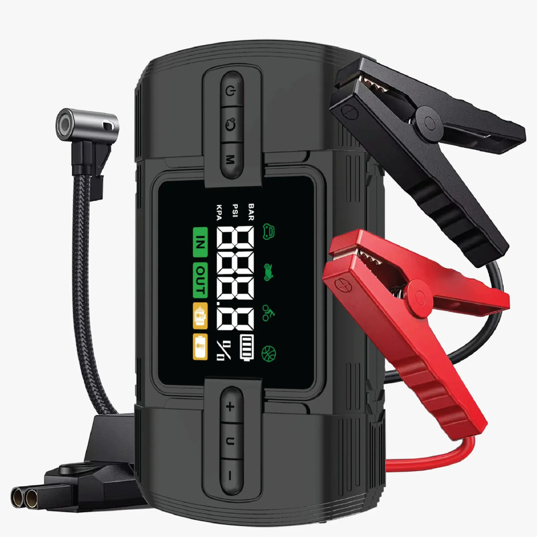Portable 12000mAh Car Jump Starter with Air Compressor – 150 PSI Digital Tire Inflator & Power Bank