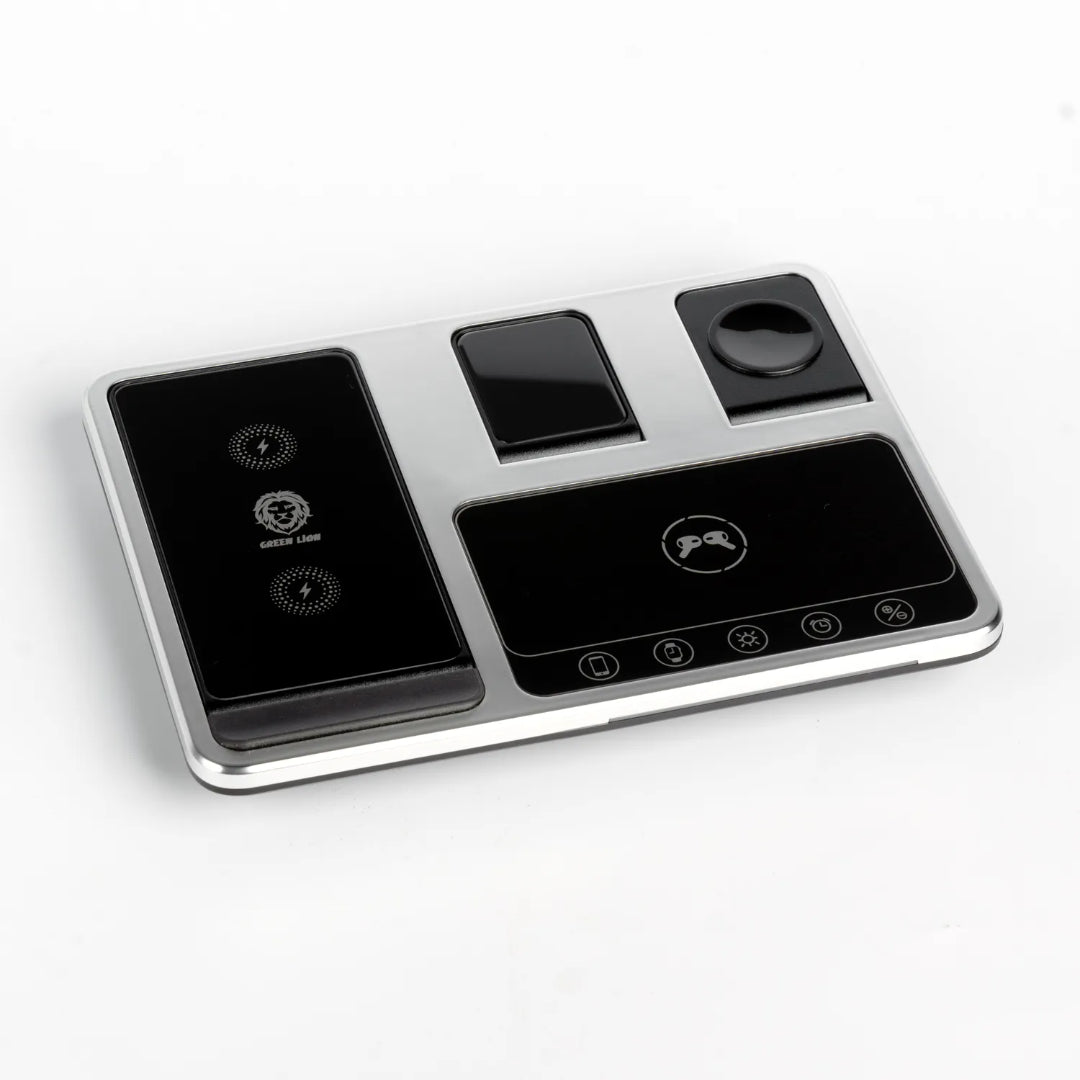 Wireless Charging Station 4-in-1 15W – Fast Charging Dock with Digital Clock | Green Lion