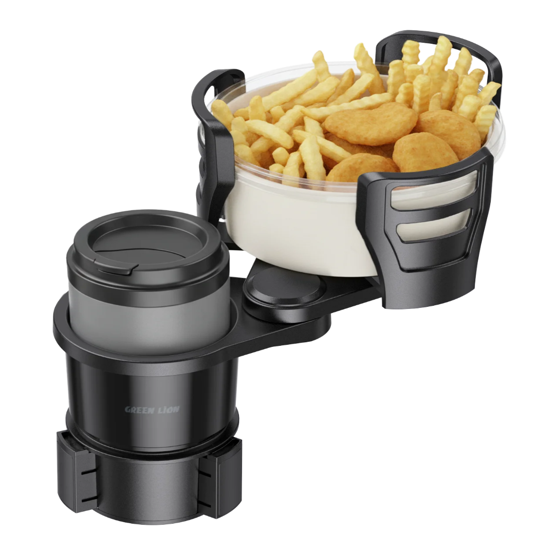 Green Lion Drive Flex 2-in-1 Cup Holder – Universal Car Organizer with Expandable Food Tray
