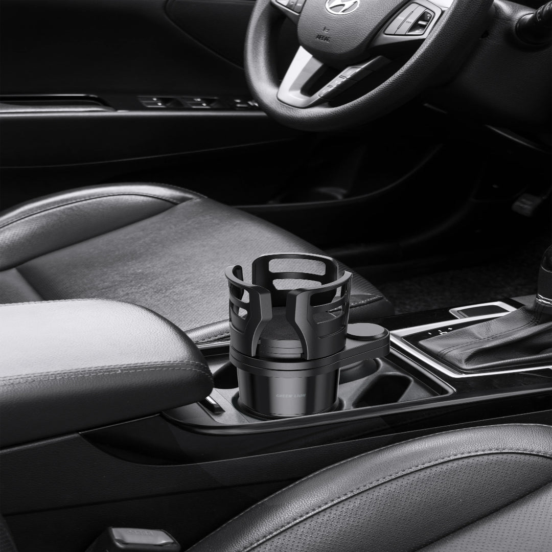 Green Lion Drive Flex 2-in-1 Cup Holder – Universal Car Organizer with Expandable Food Tray