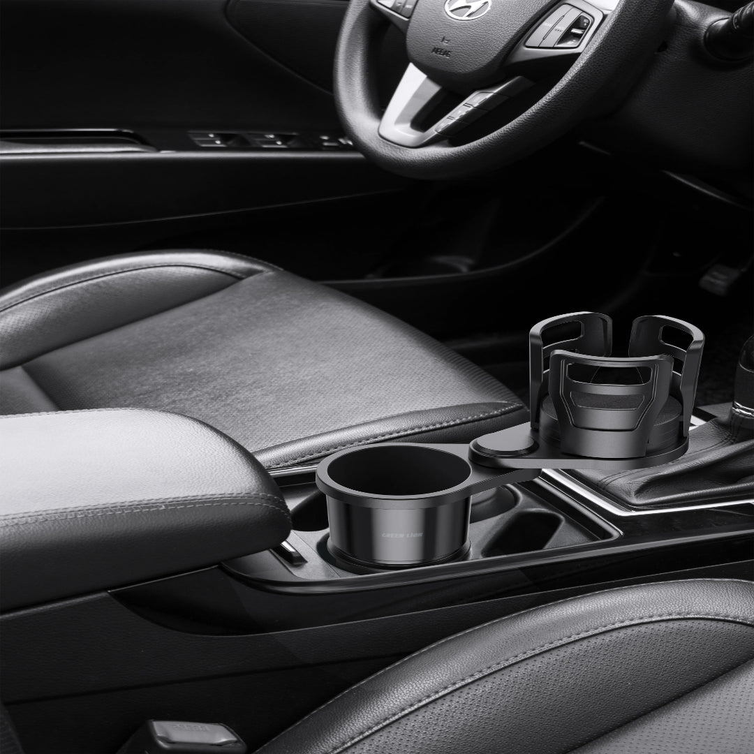 Green Lion Drive Flex 2-in-1 Cup Holder – Universal Car Organizer with Expandable Food Tray