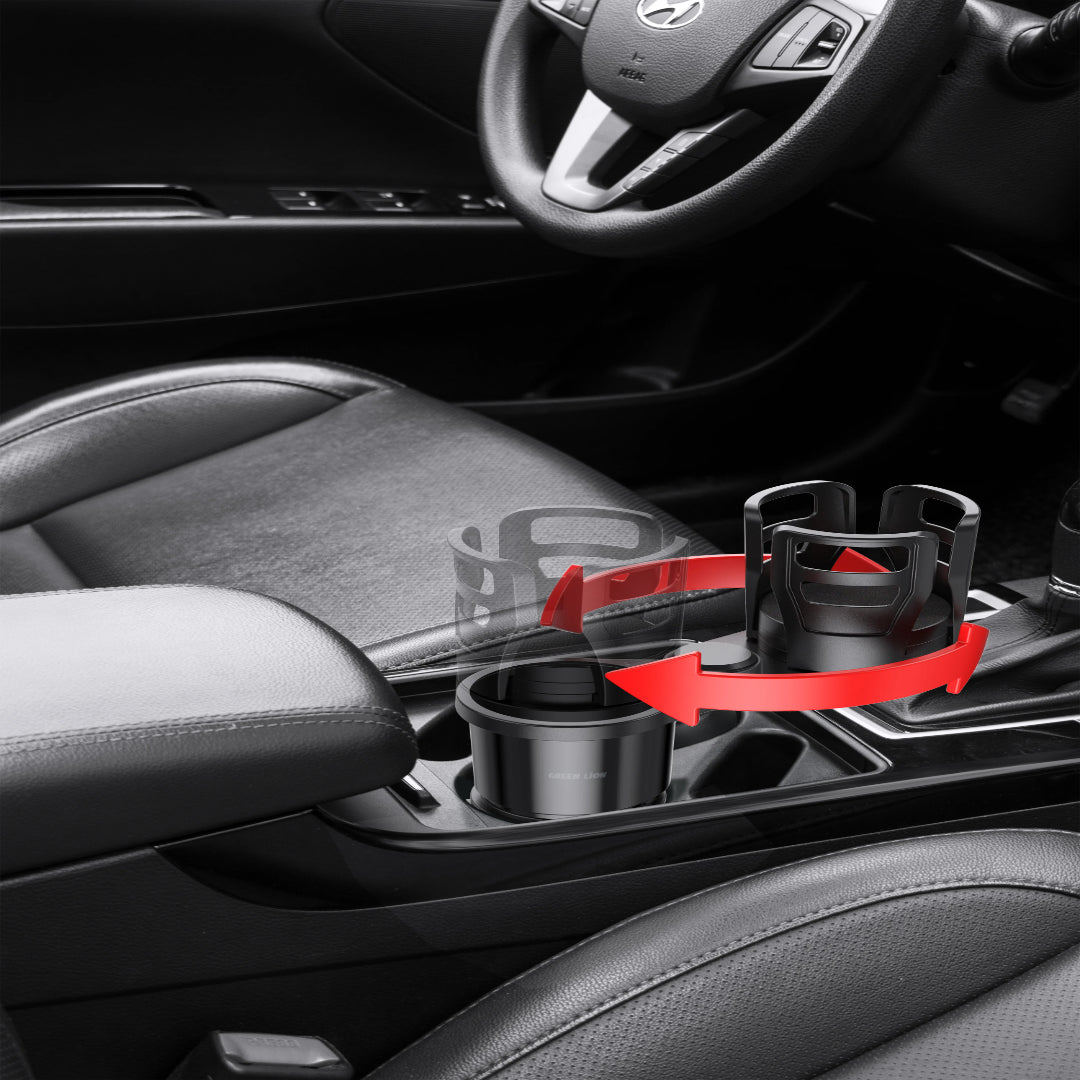 Green Lion Drive Flex 2-in-1 Cup Holder – Universal Car Organizer with Expandable Food Tray