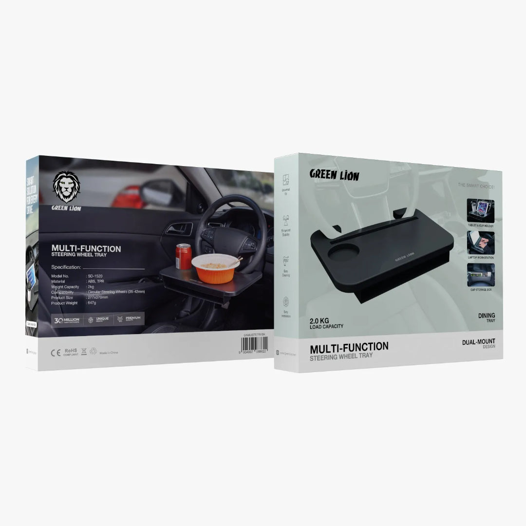 Multi-Functional Steering Wheel Tray – Car Dining, Laptop & Storage Solution | Green Lion