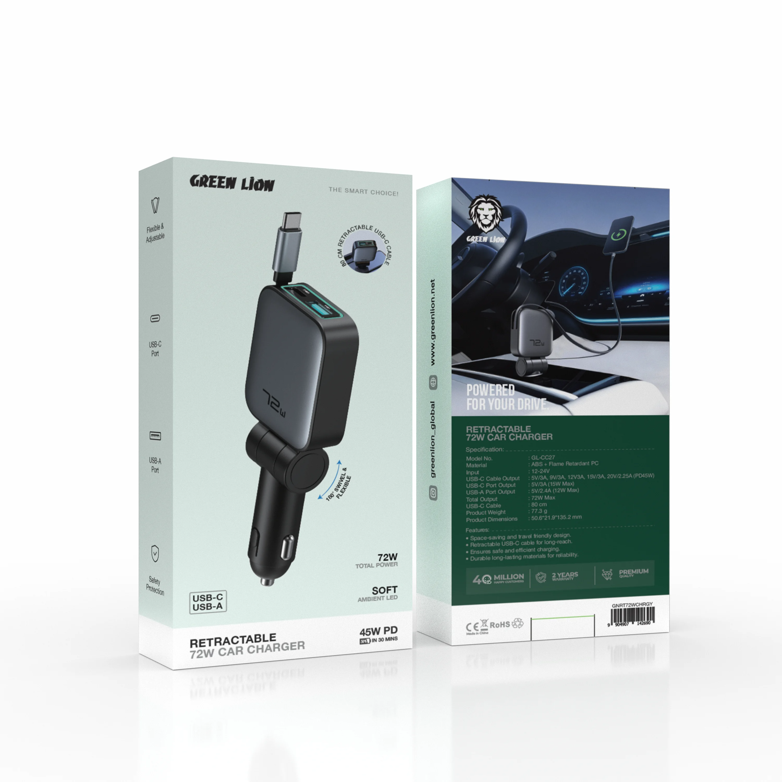 Green Lion Retractable Car Charger