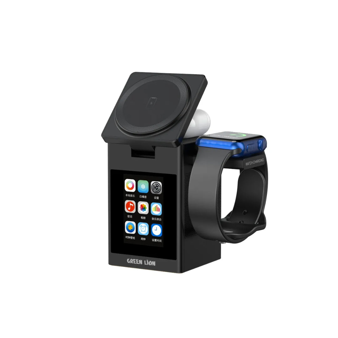 Smart Station Pro LCD Display Wireless Charger with Speaker|Green Lion