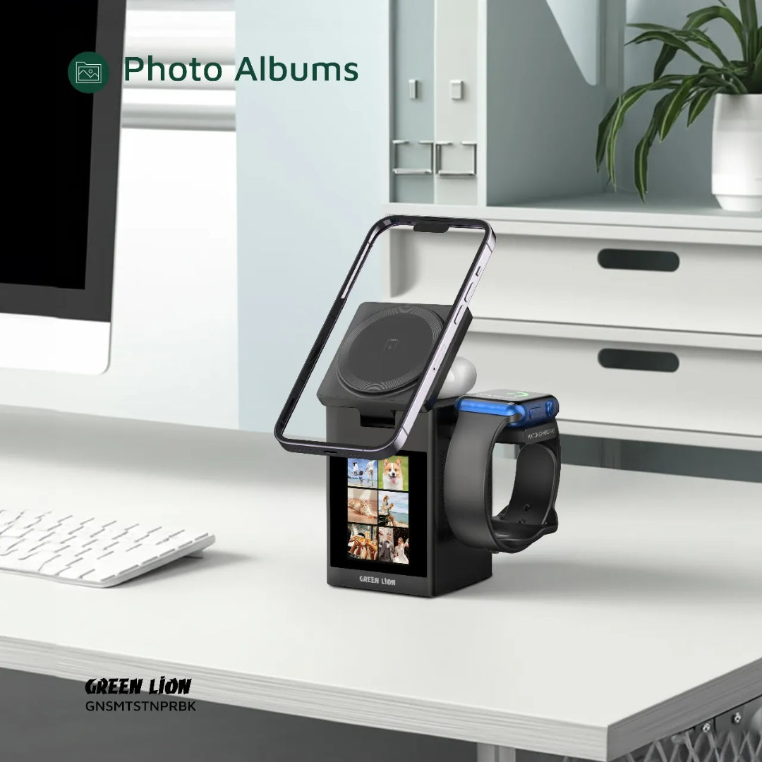 Smart Station Pro LCD Display Wireless Charger with Speaker|Green Lion