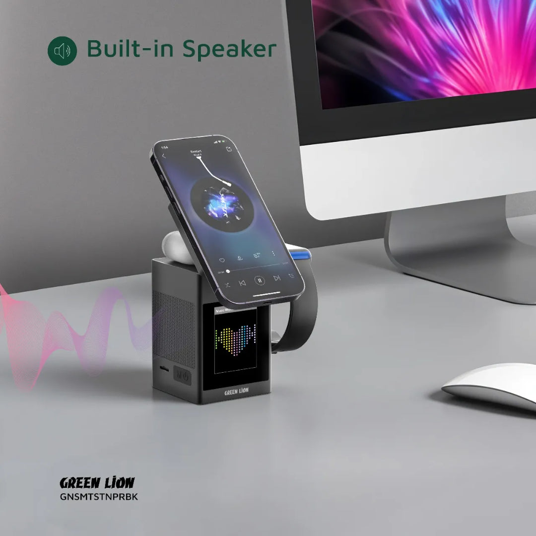 Smart Station Pro LCD Display Wireless Charger with Speaker|Green Lion