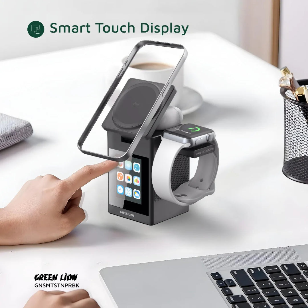 Smart Station Pro LCD Display Wireless Charger with Speaker|Green Lion